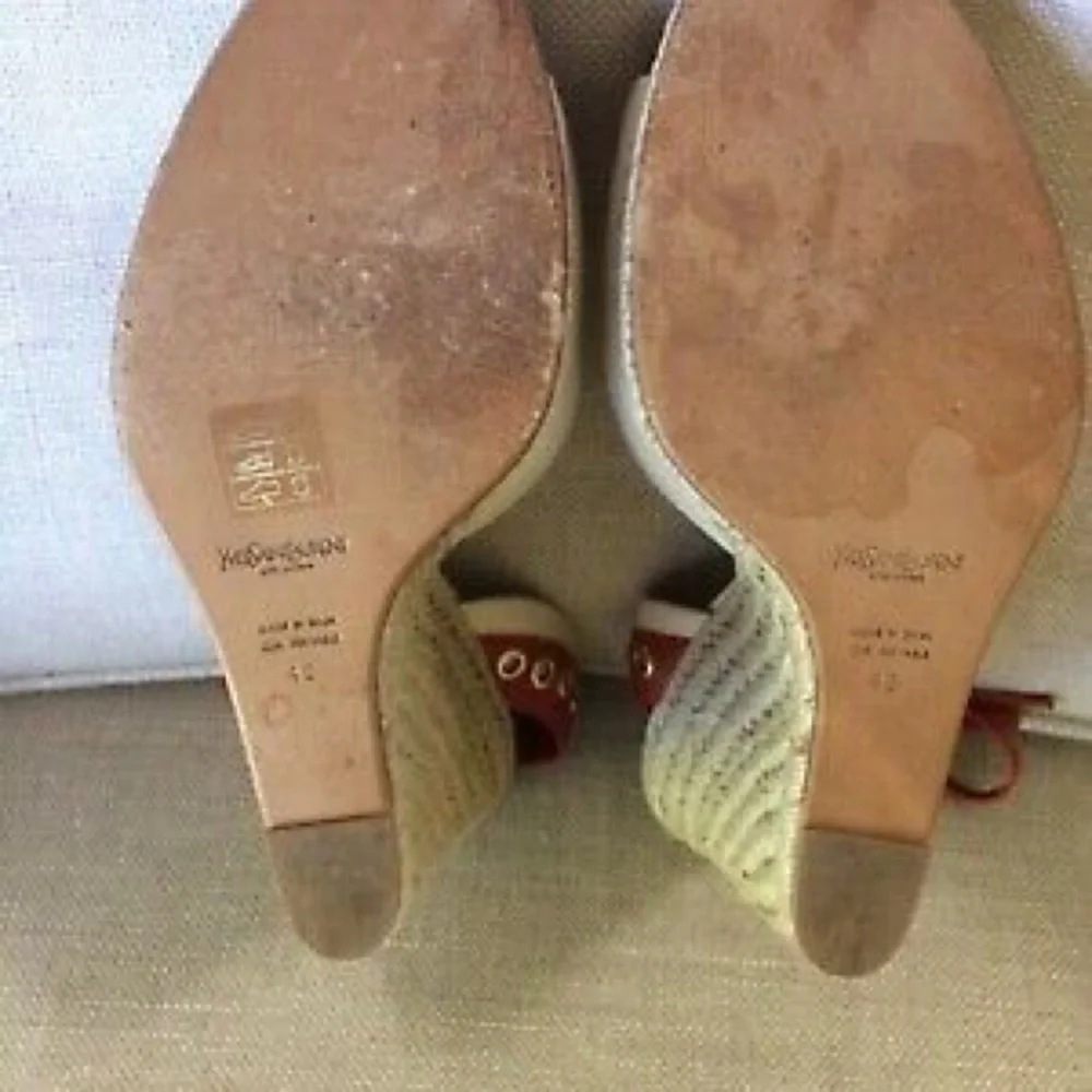 YSL Sandals Tom Ford Espadrille Wedge  Ivory Canvas US 10